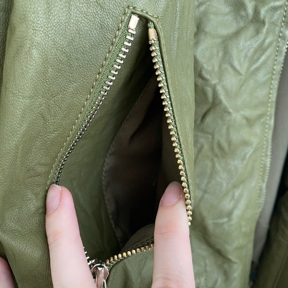 NWT Michael Kors Leather Jacket Olive Green - Picture 7 of 15